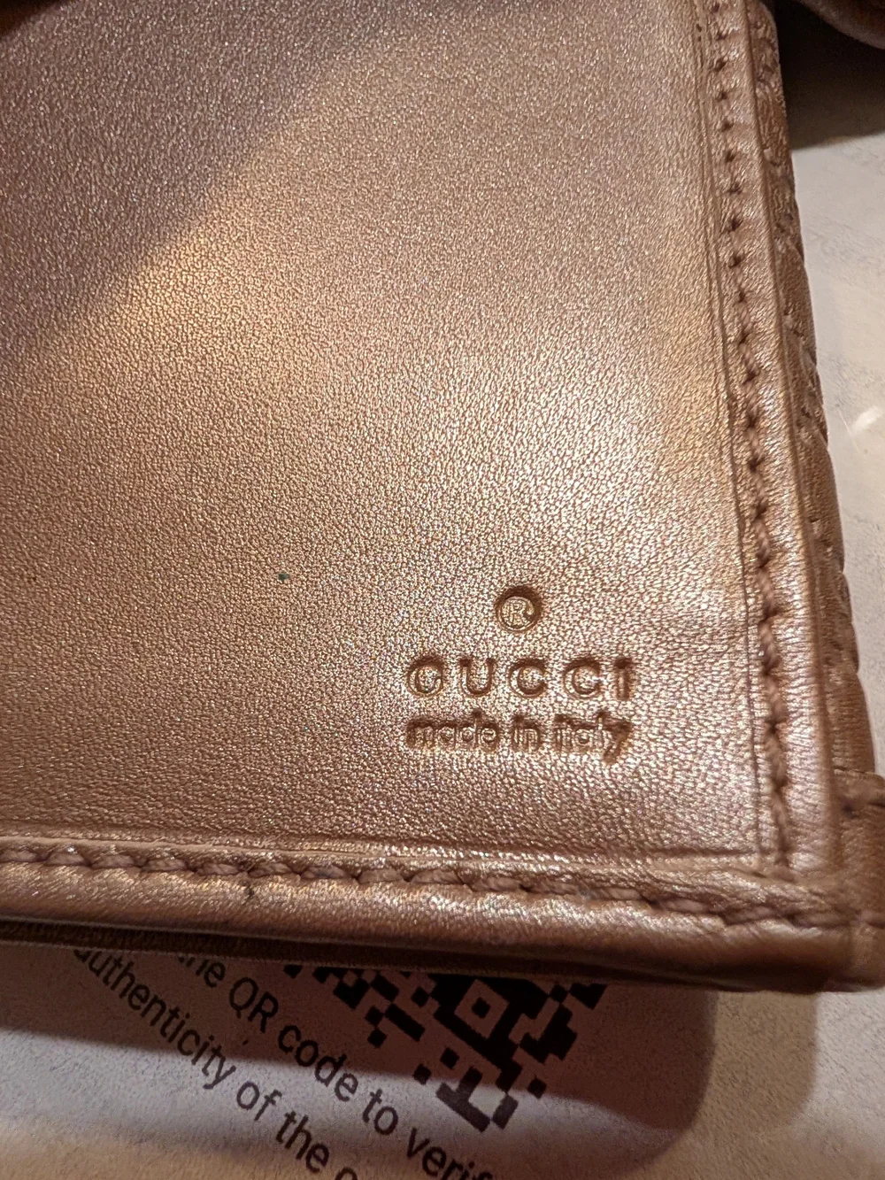 Gucci Metallic Rose Gold GG Continental Wallet & COA, Chain